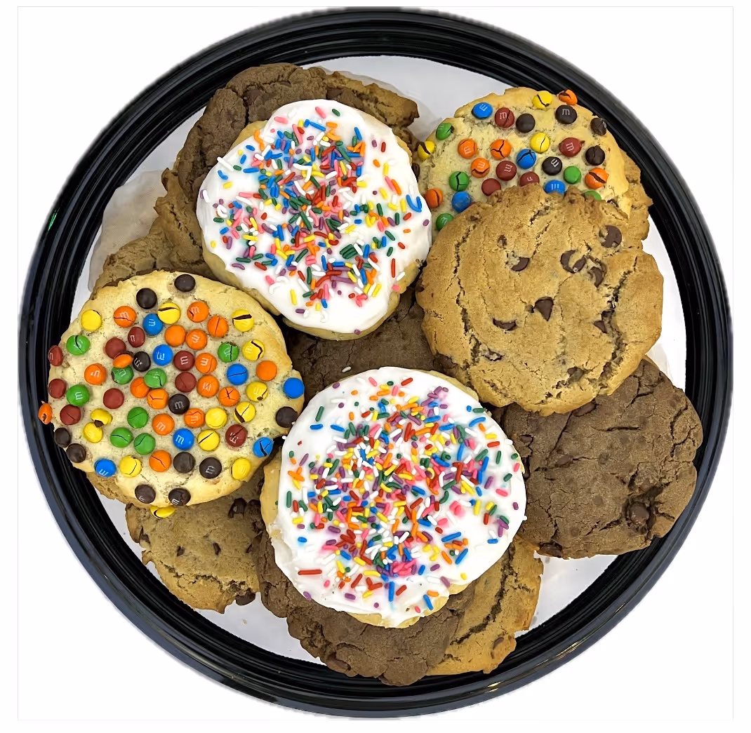 Cookie tray with an assortment of oversized bakery-style cookies from Cookie Dough Creations